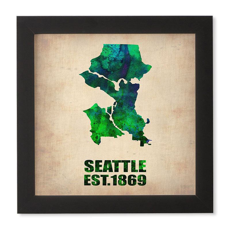 Naxart Seattle Watercolor Map Framed Wall Art