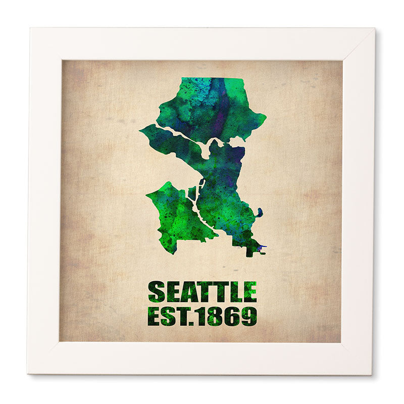 Naxart Seattle Watercolor Map Framed Wall Art