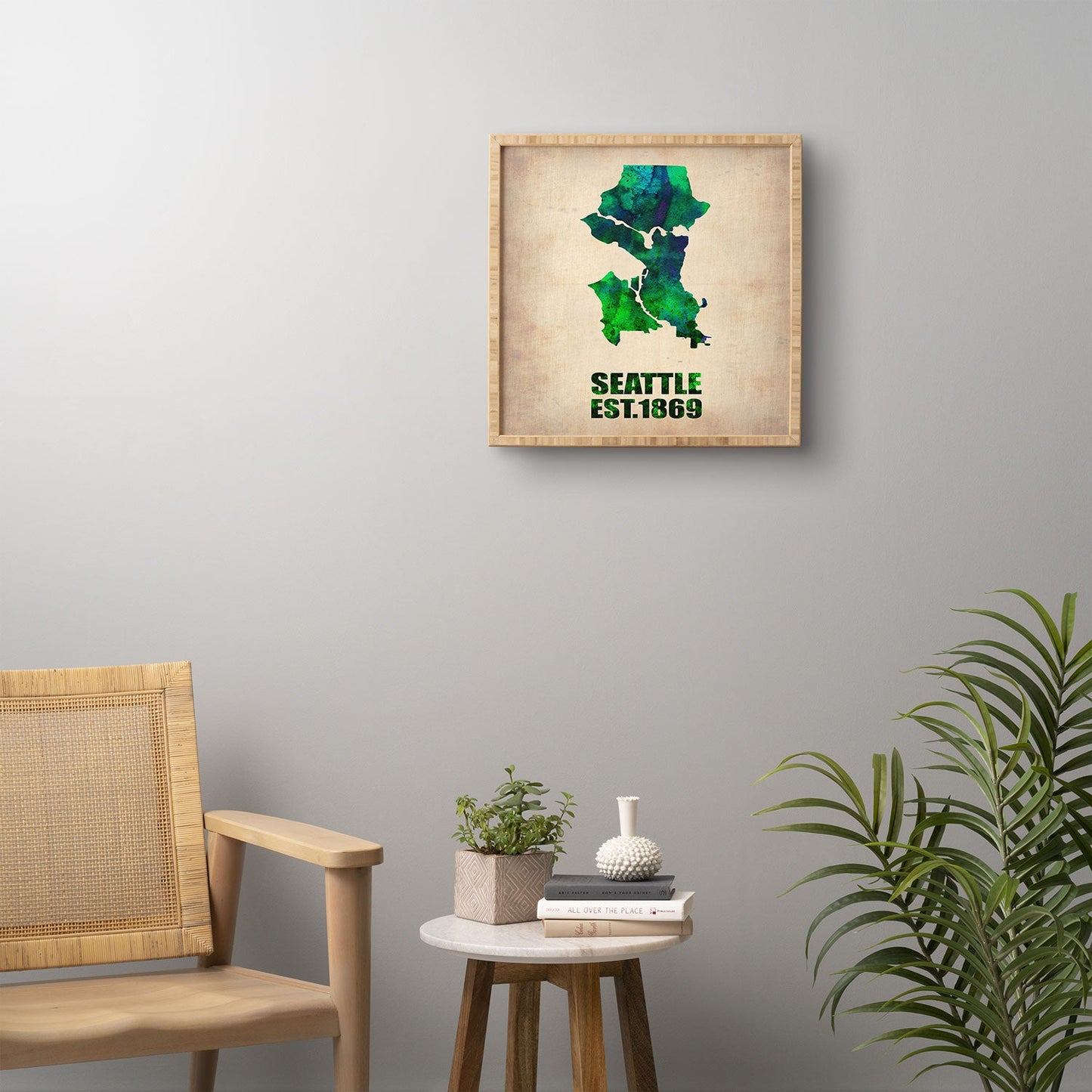 Naxart Seattle Watercolor Map Framed Wall Art