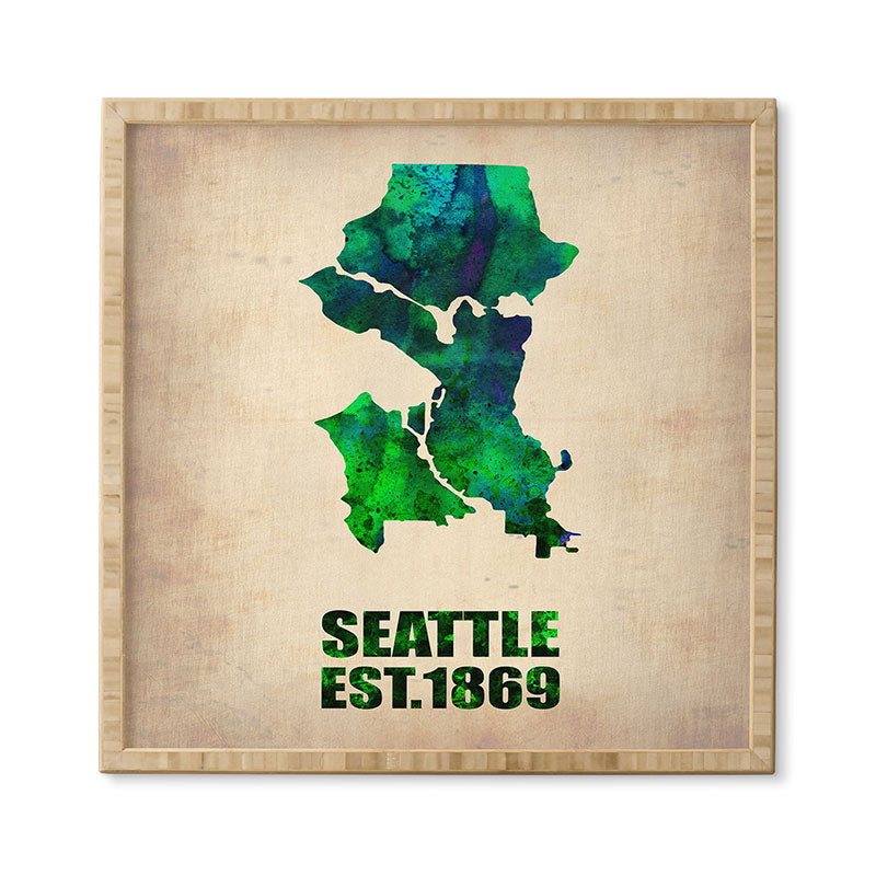 Naxart Seattle Watercolor Map Framed Wall Art