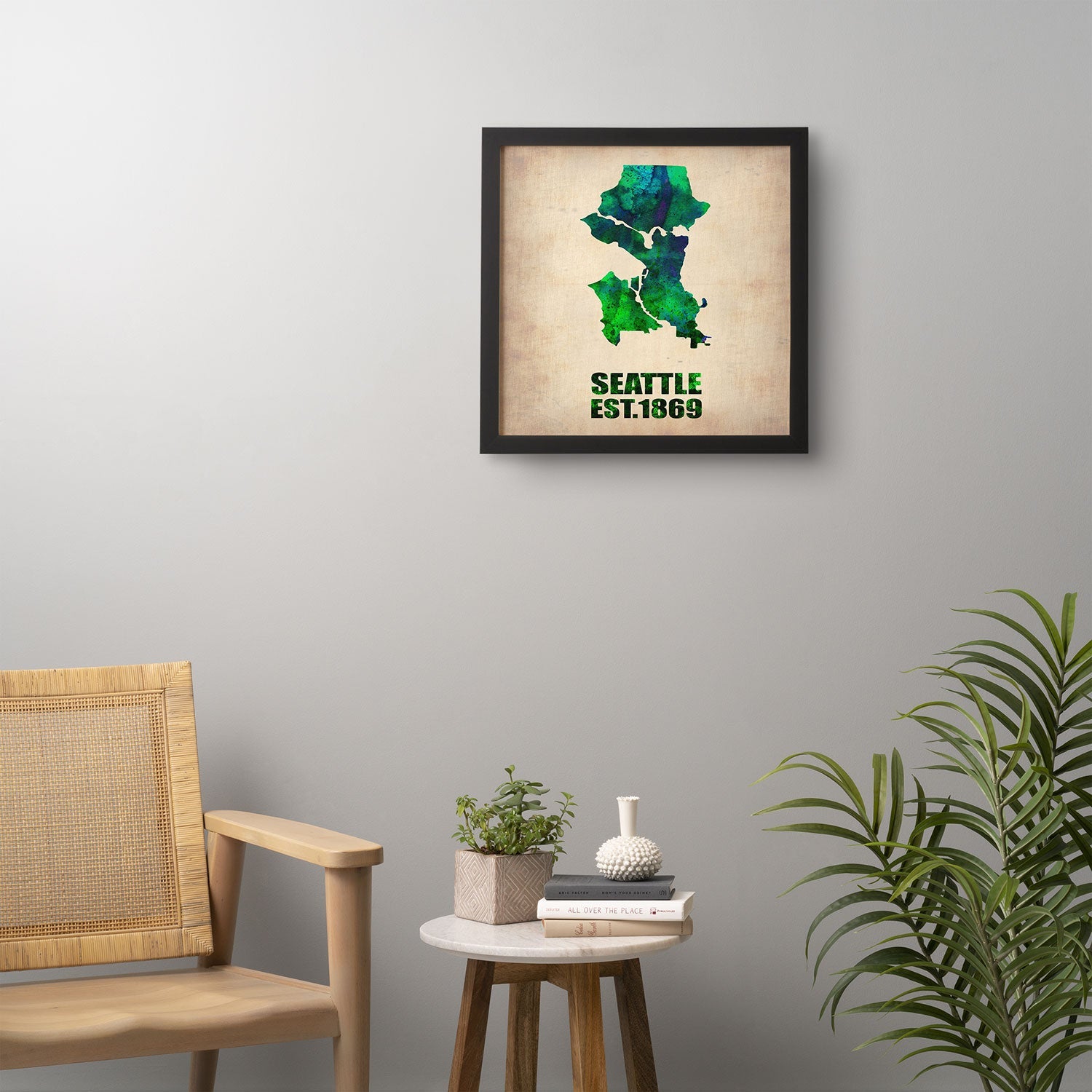Naxart Seattle Watercolor Map Framed Wall Art