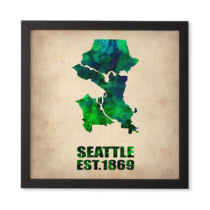 Naxart Seattle Watercolor Map Framed Wall Art