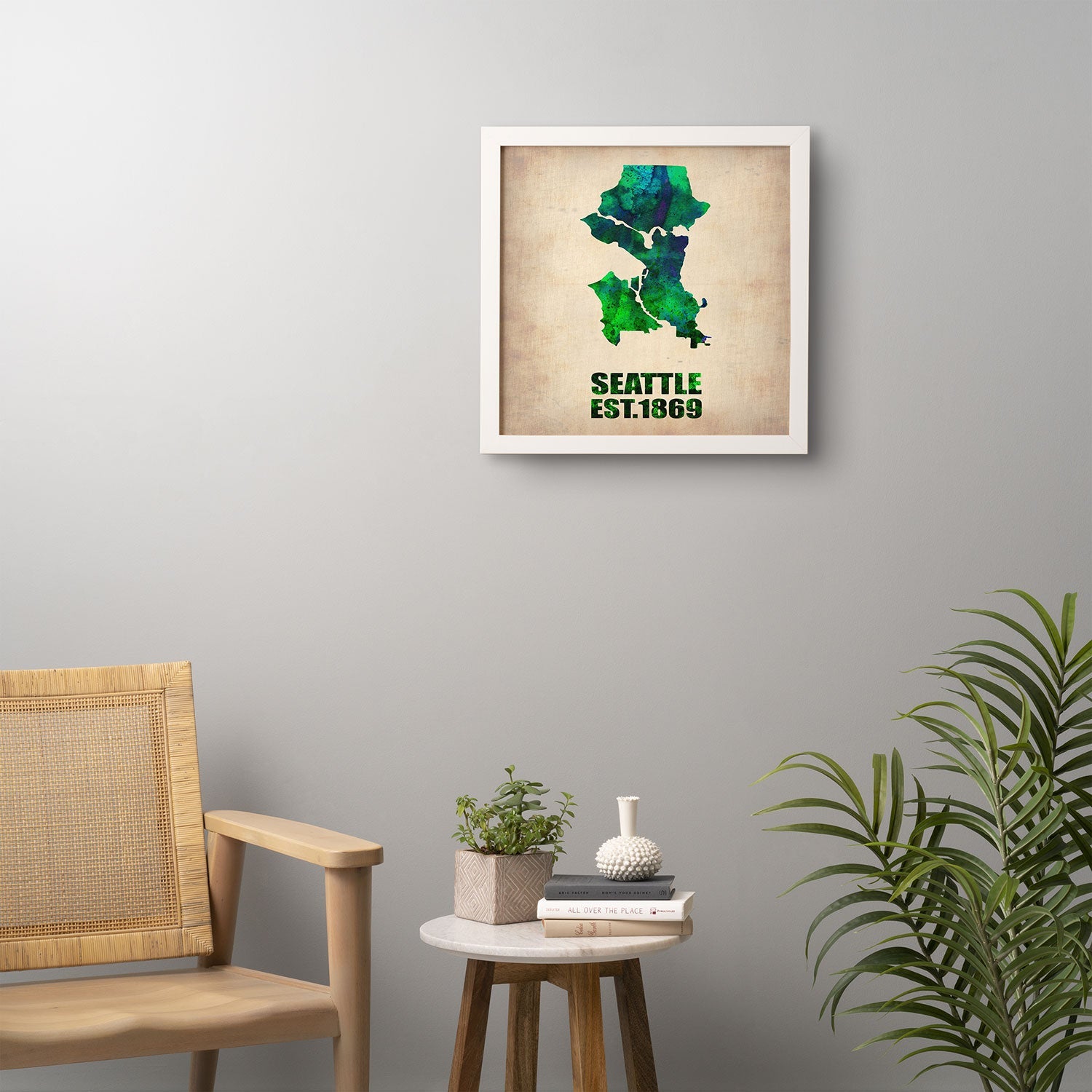 Naxart Seattle Watercolor Map Framed Wall Art