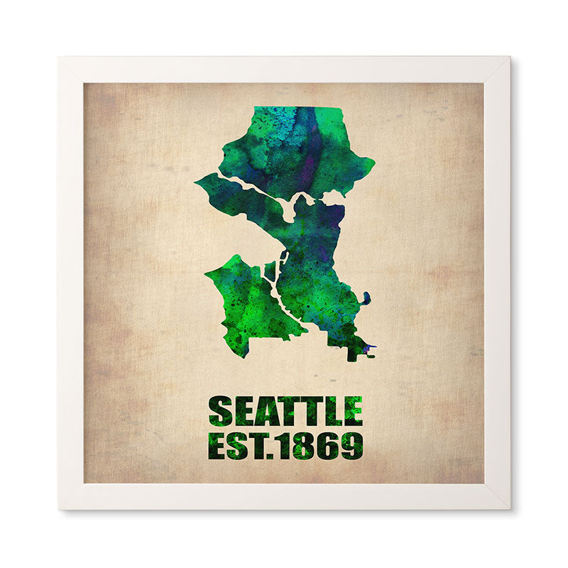 Naxart Seattle Watercolor Map Framed Wall Art