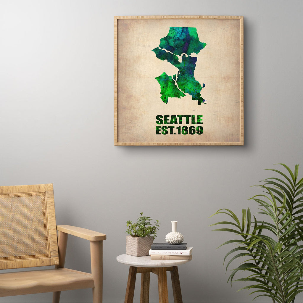 Naxart Seattle Watercolor Map Framed Wall Art