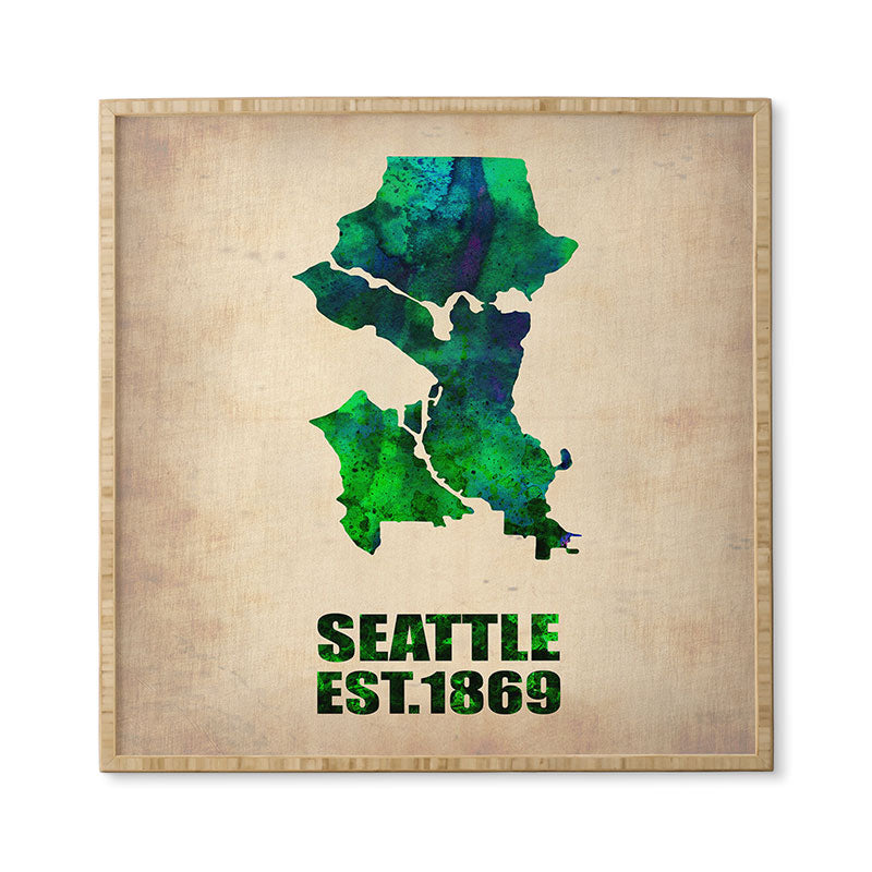 Naxart Seattle Watercolor Map Framed Wall Art