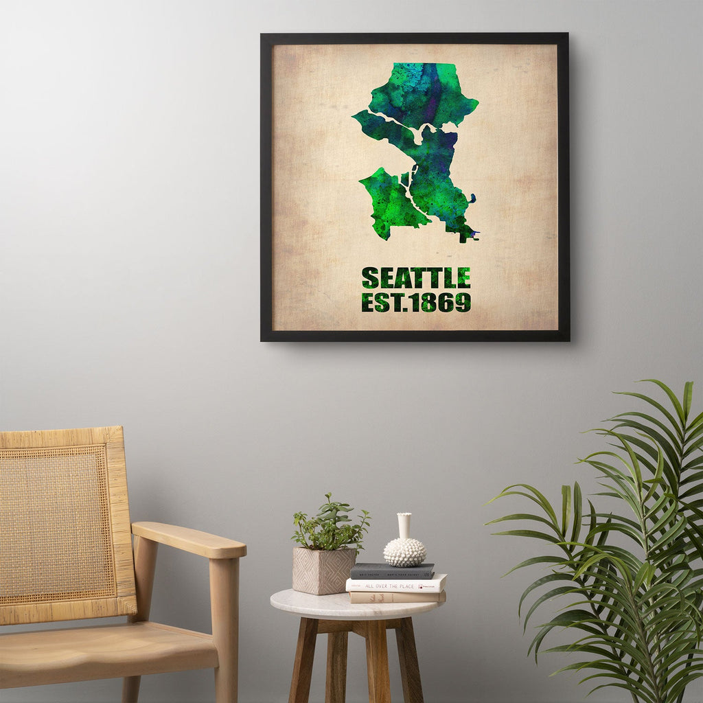 Naxart Seattle Watercolor Map Framed Wall Art