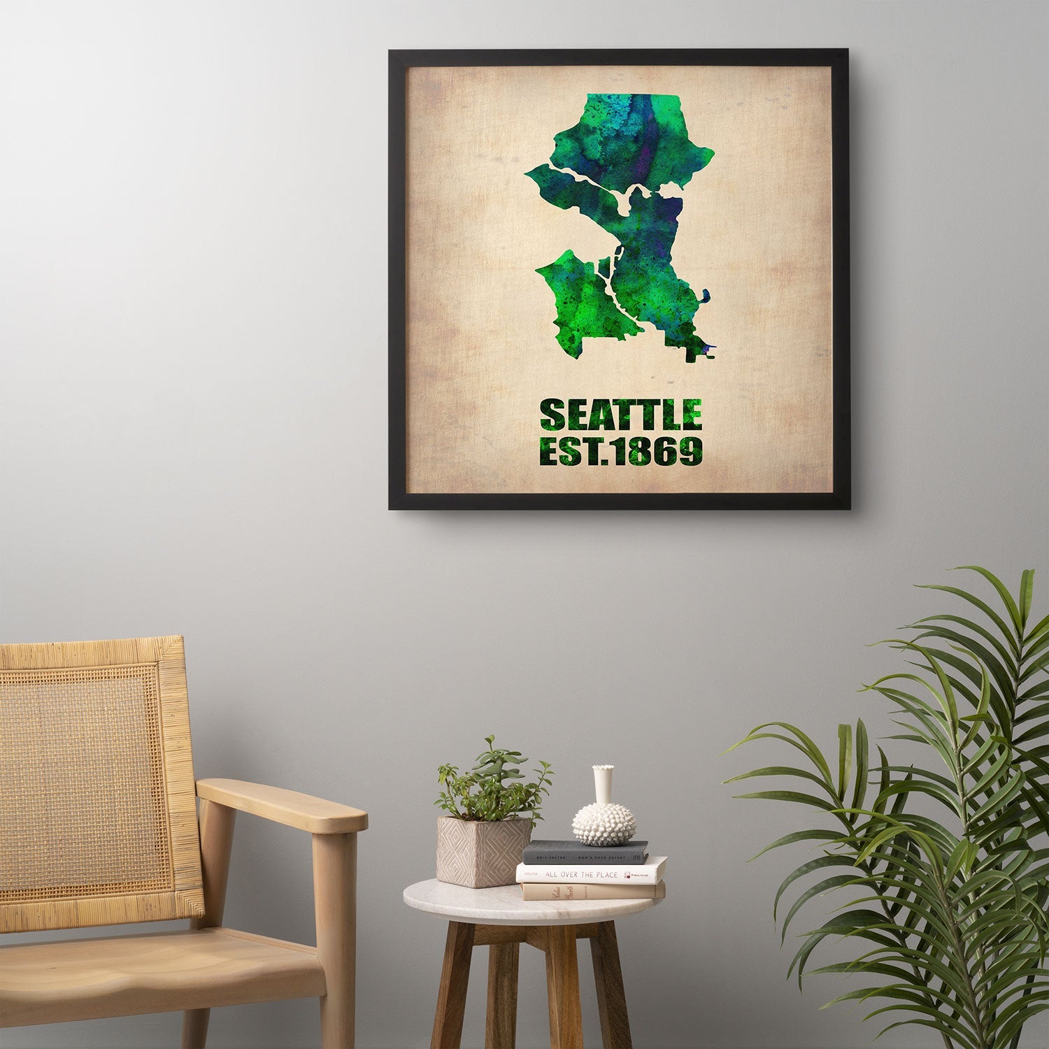 Naxart Seattle Watercolor Map Framed Wall Art