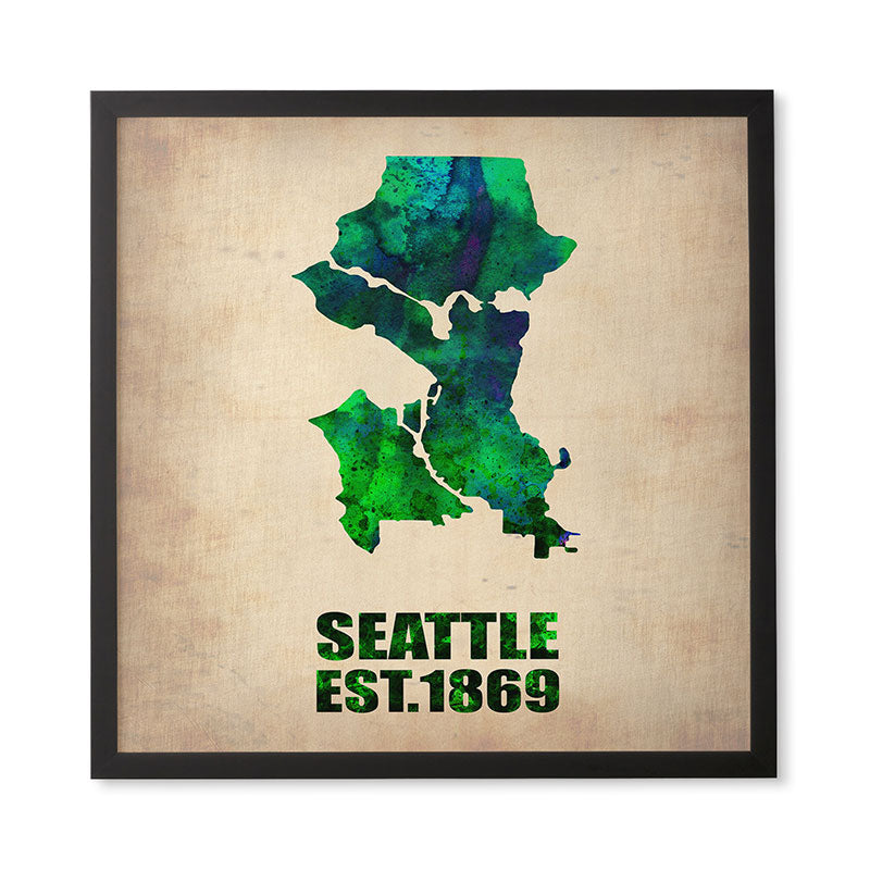 Naxart Seattle Watercolor Map Framed Wall Art
