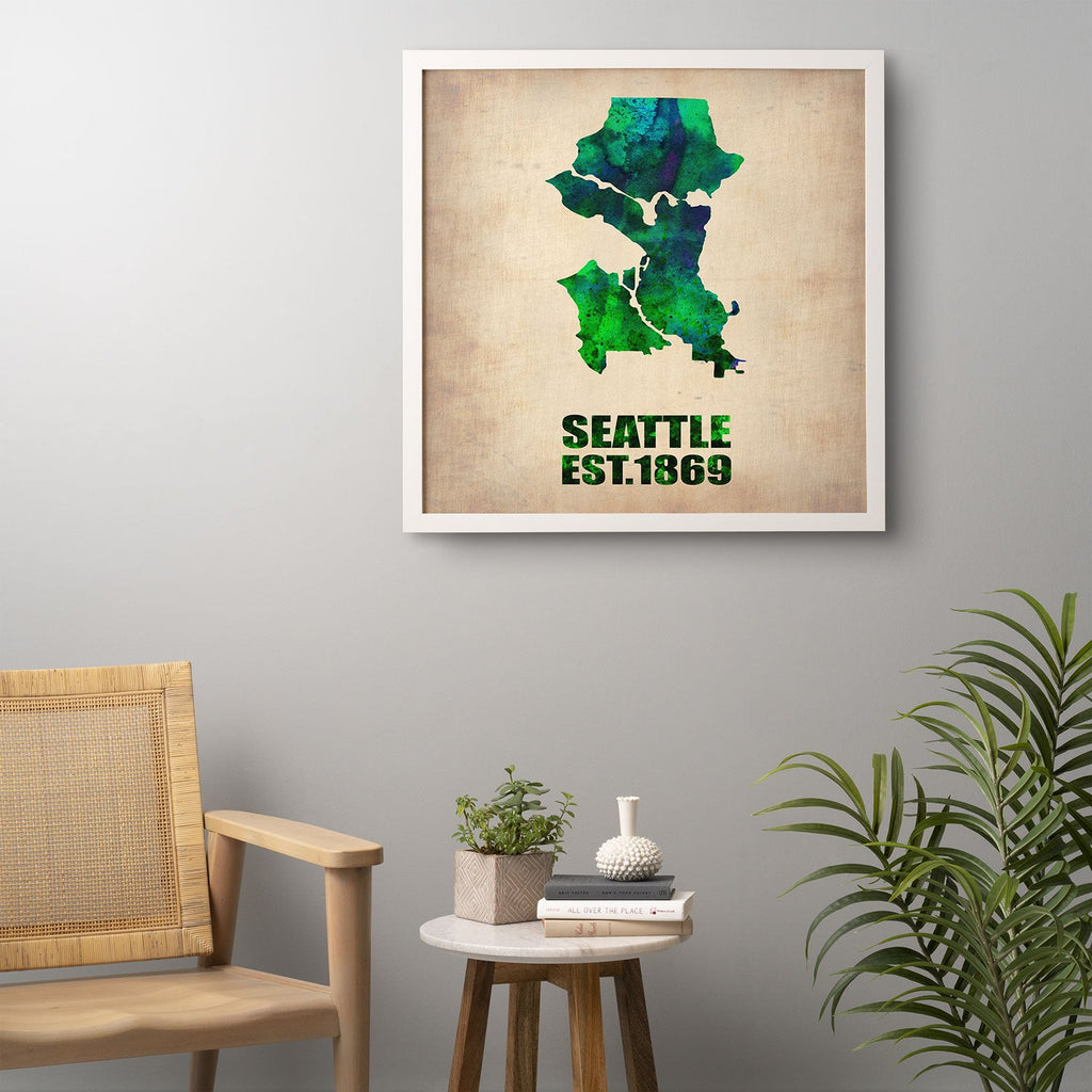 Naxart Seattle Watercolor Map Framed Wall Art