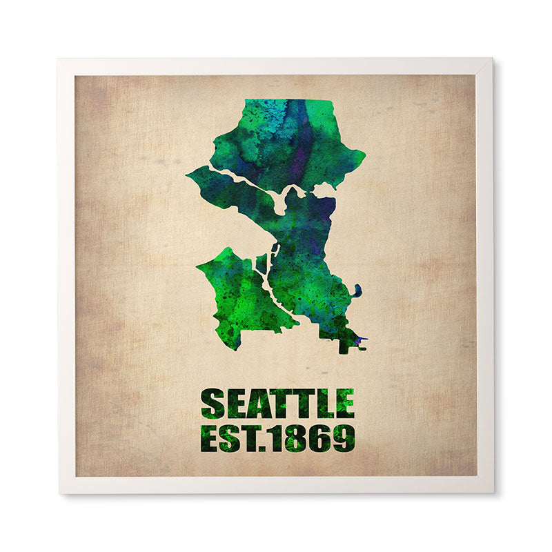 Naxart Seattle Watercolor Map Framed Wall Art
