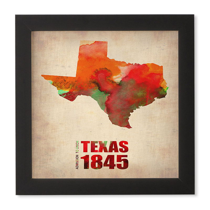 Naxart Texas Watercolor Map Framed Wall Art