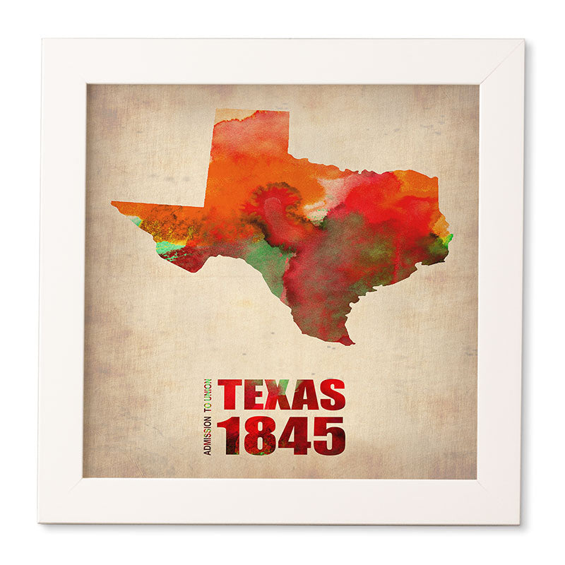 Naxart Texas Watercolor Map Framed Wall Art