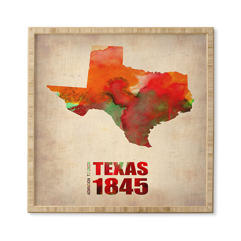 Naxart Texas Watercolor Map Framed Wall Art