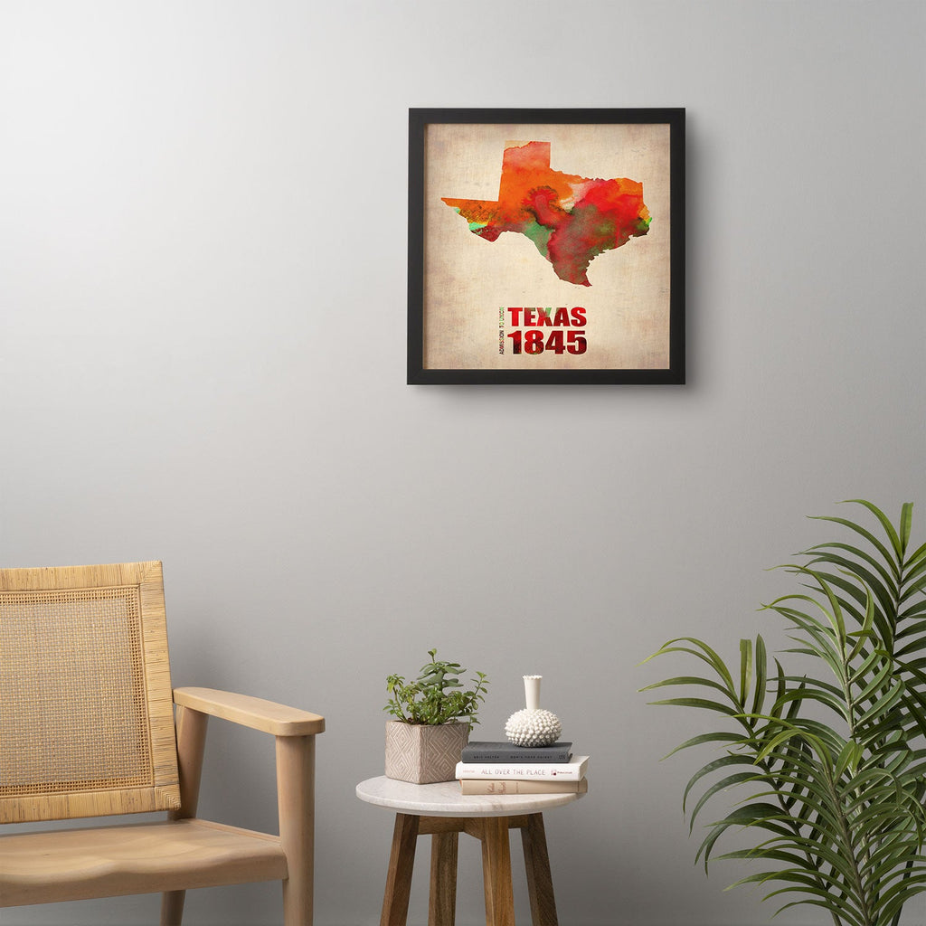 Naxart Texas Watercolor Map Framed Wall Art