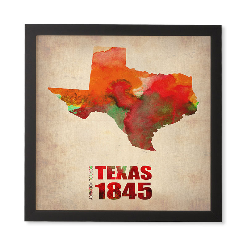 Naxart Texas Watercolor Map Framed Wall Art