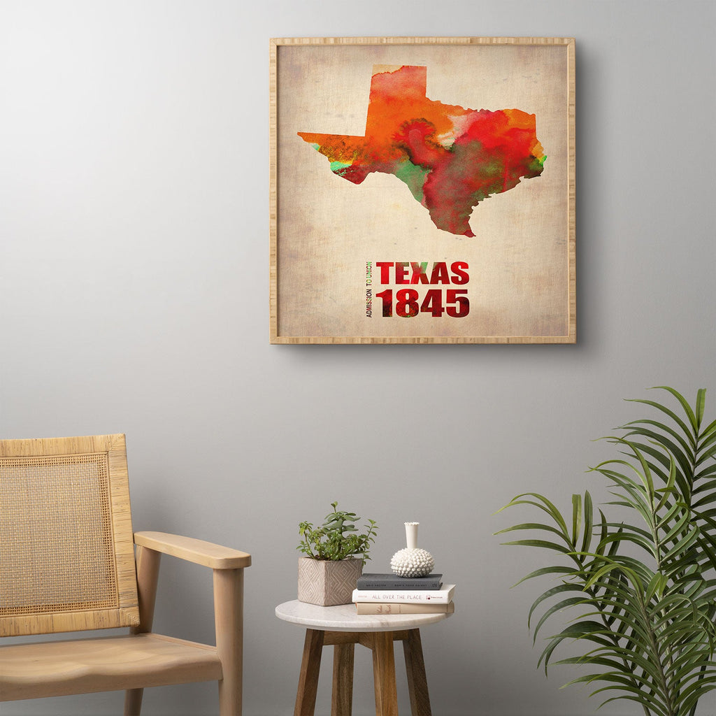 Naxart Texas Watercolor Map Framed Wall Art