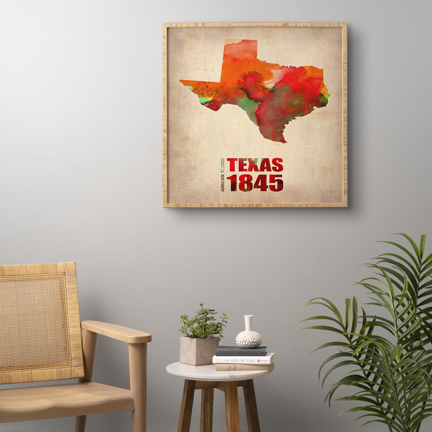 Naxart Texas Watercolor Map Framed Wall Art