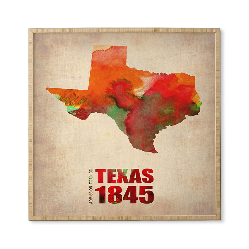 Naxart Texas Watercolor Map Framed Wall Art