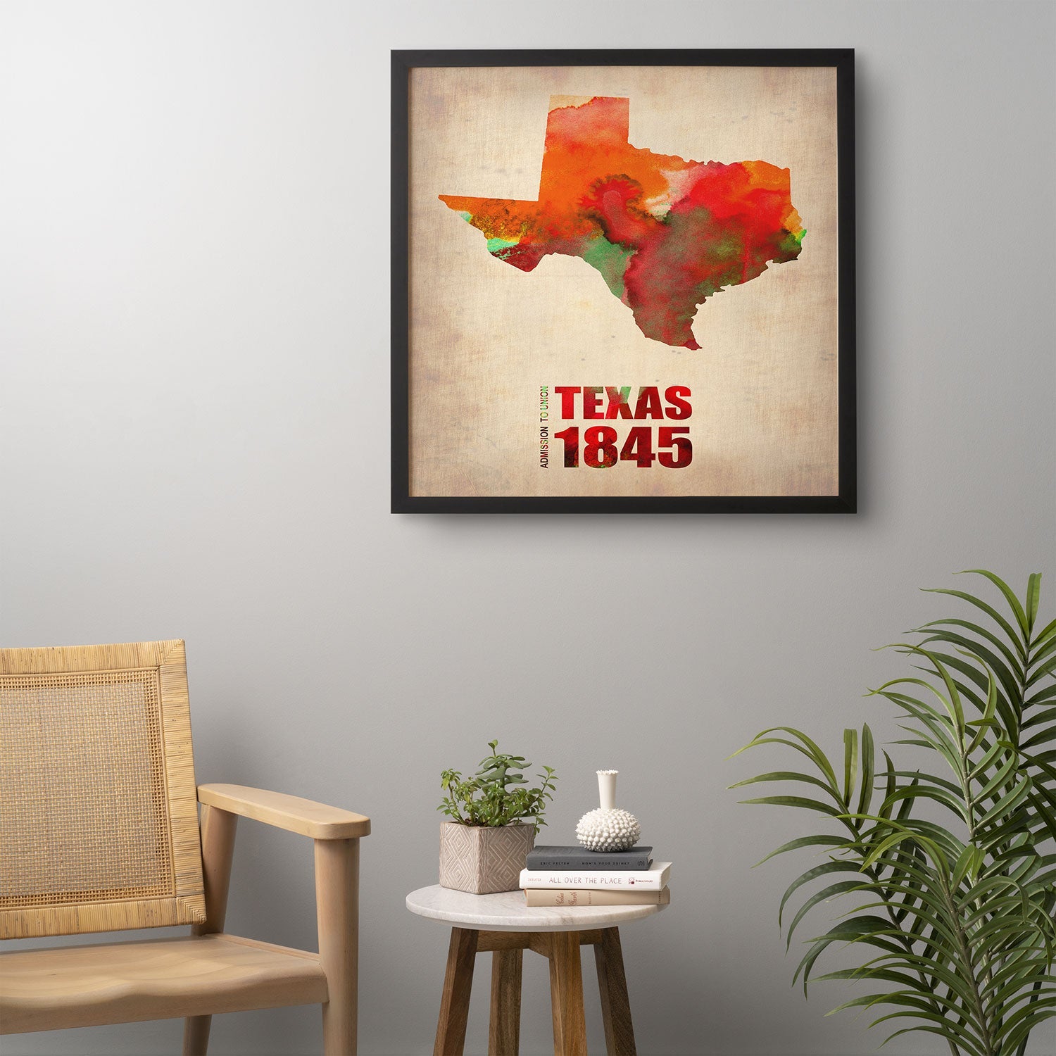 Naxart Texas Watercolor Map Framed Wall Art