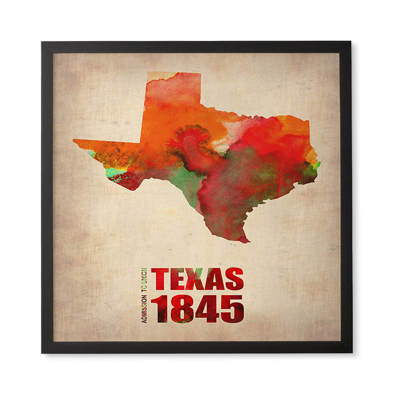 Naxart Texas Watercolor Map Framed Wall Art