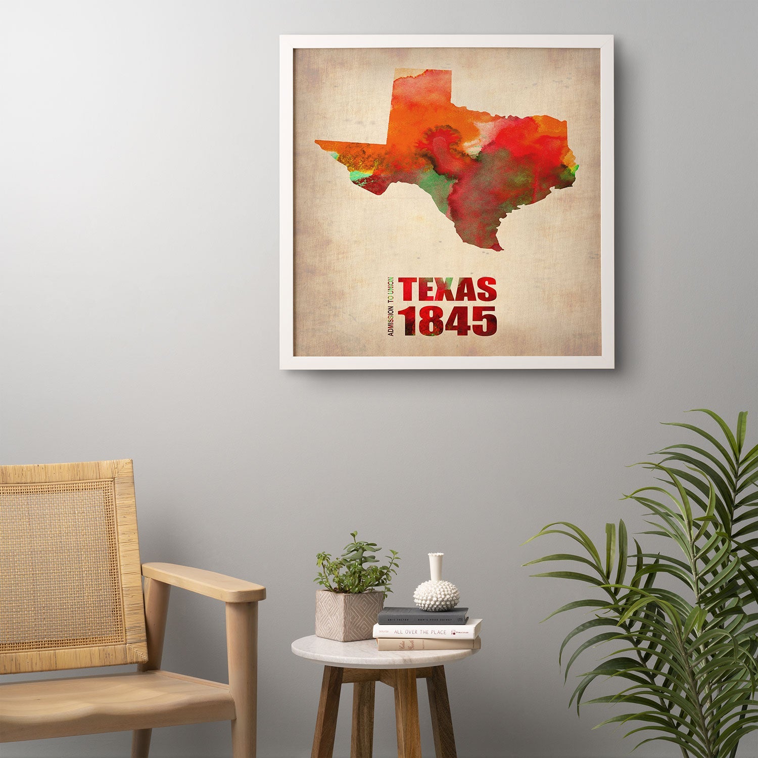 Naxart Texas Watercolor Map Framed Wall Art