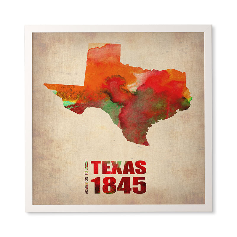 Naxart Texas Watercolor Map Framed Wall Art