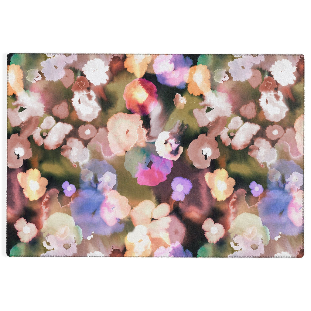 Ninola Design Botanic Retreat Ombre Abstract Watercolor Flowers Pink gold Outdoor Rug