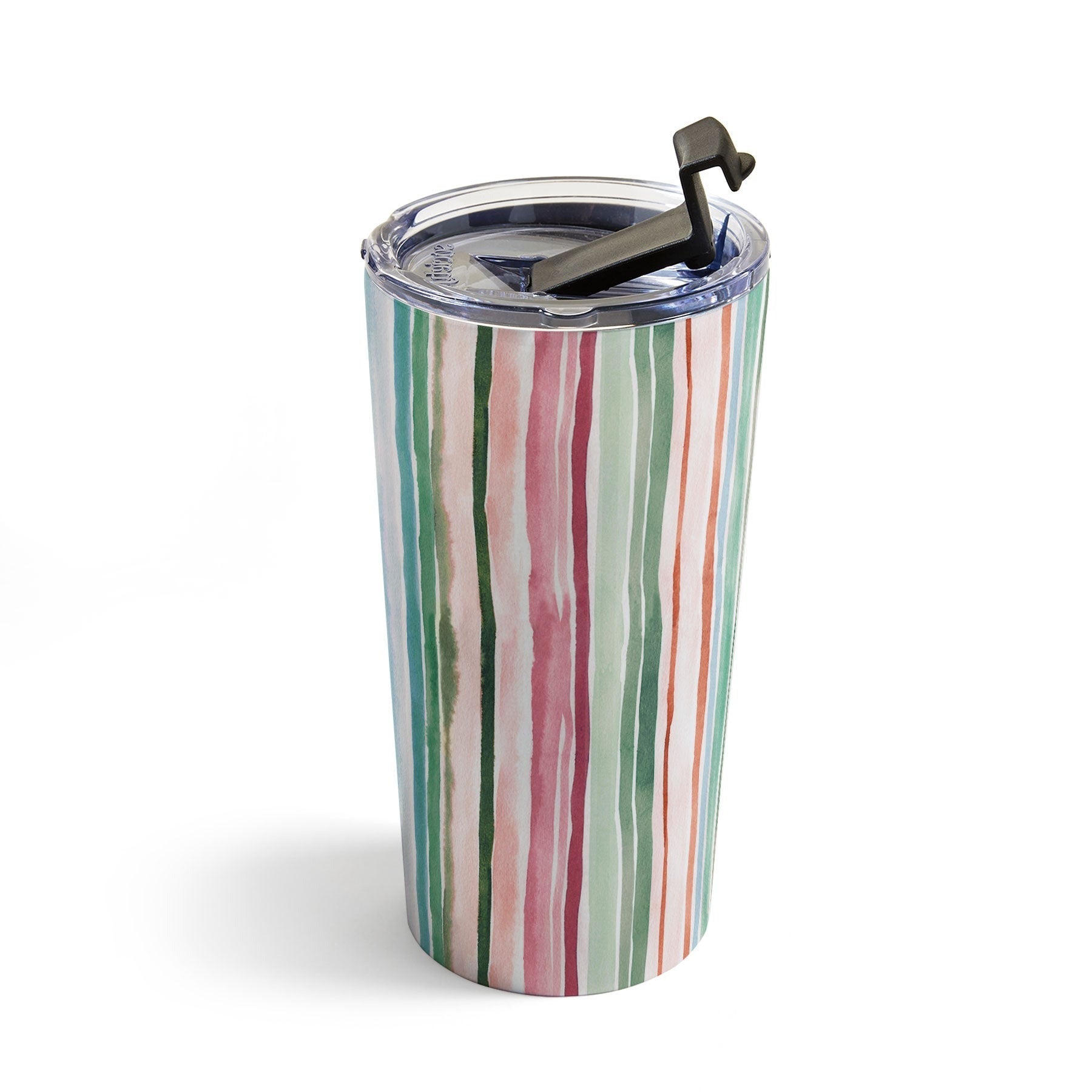 Ninola Design Botanic Retreat Watercolor Stripes Green Orange Red Travel Mug