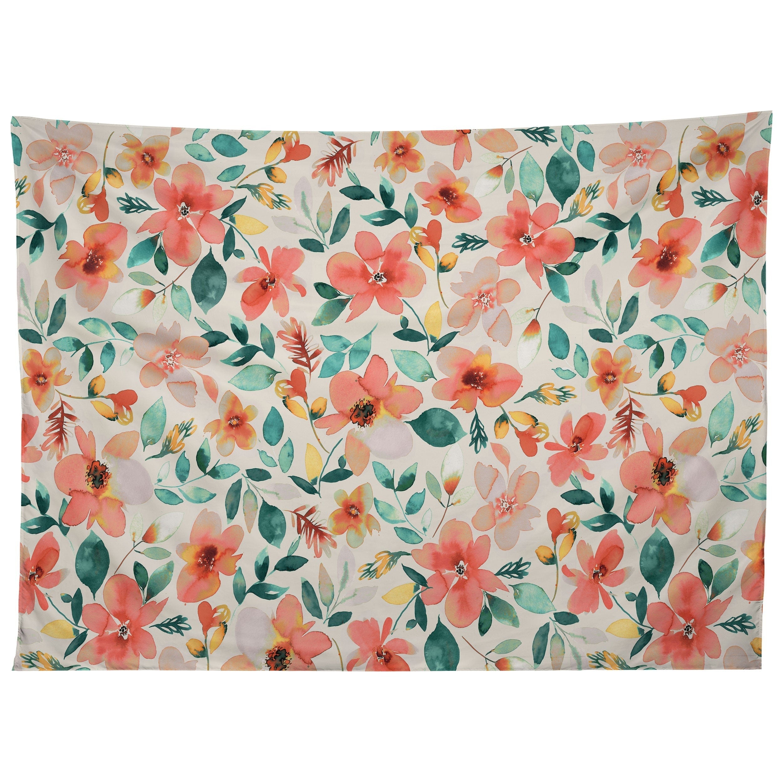 Ninola Design Botanic Retreat Tropical Whimsical Flowers Coral Green Tapestry