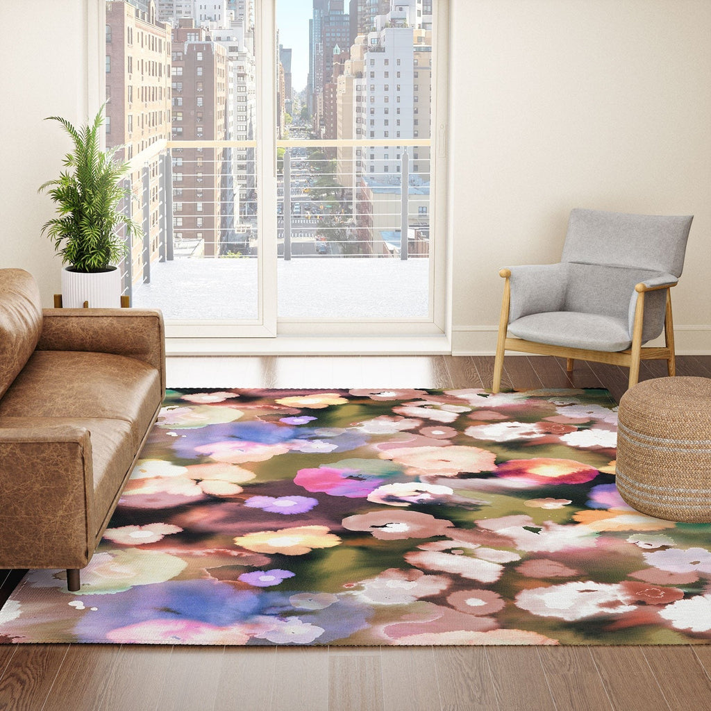 Ninola Design Botanic Retreat Ombre Abstract Watercolor Flowers Pink gold Area Rug