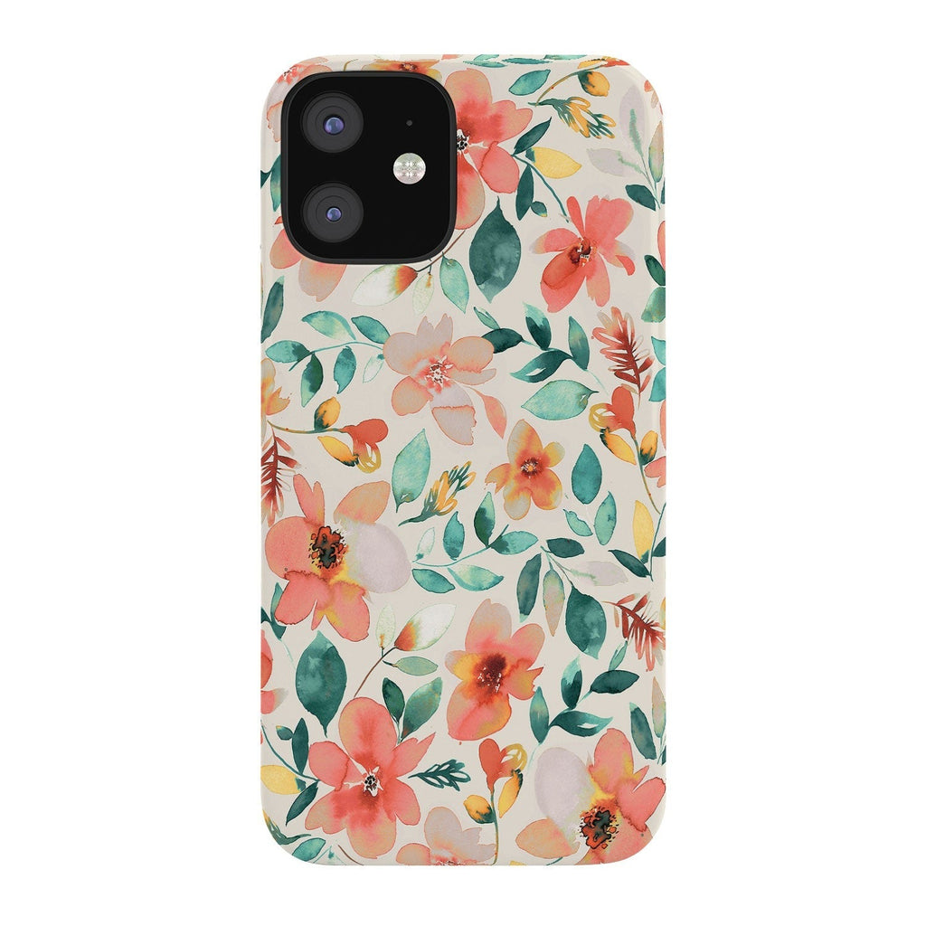Ninola Design Botanic Retreat Tropical Whimsical Flowers Coral Green Phone Case