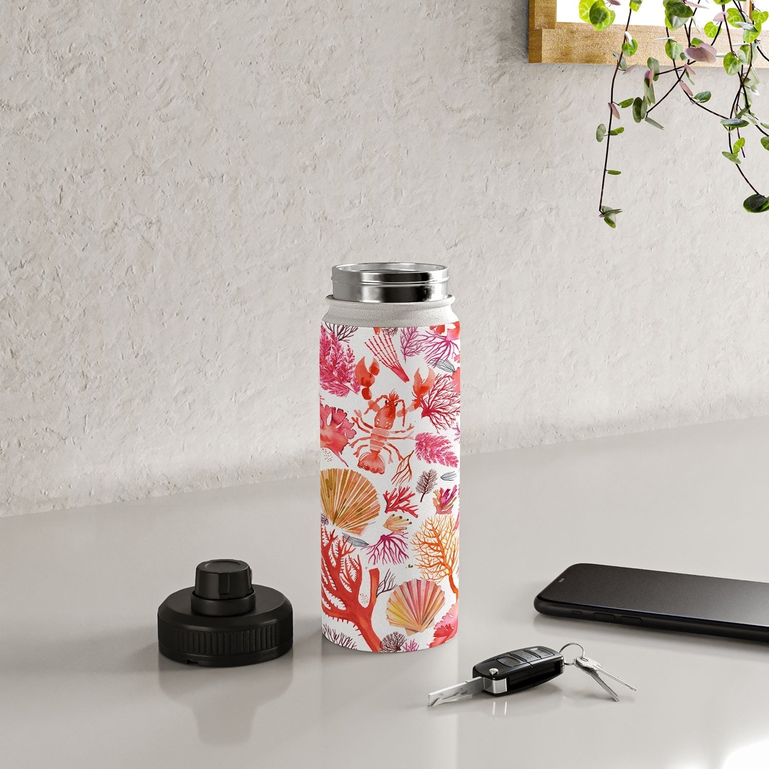 Ninola Design Botanic Retreat Coral Reef Crab Lobster Red Water Bottle