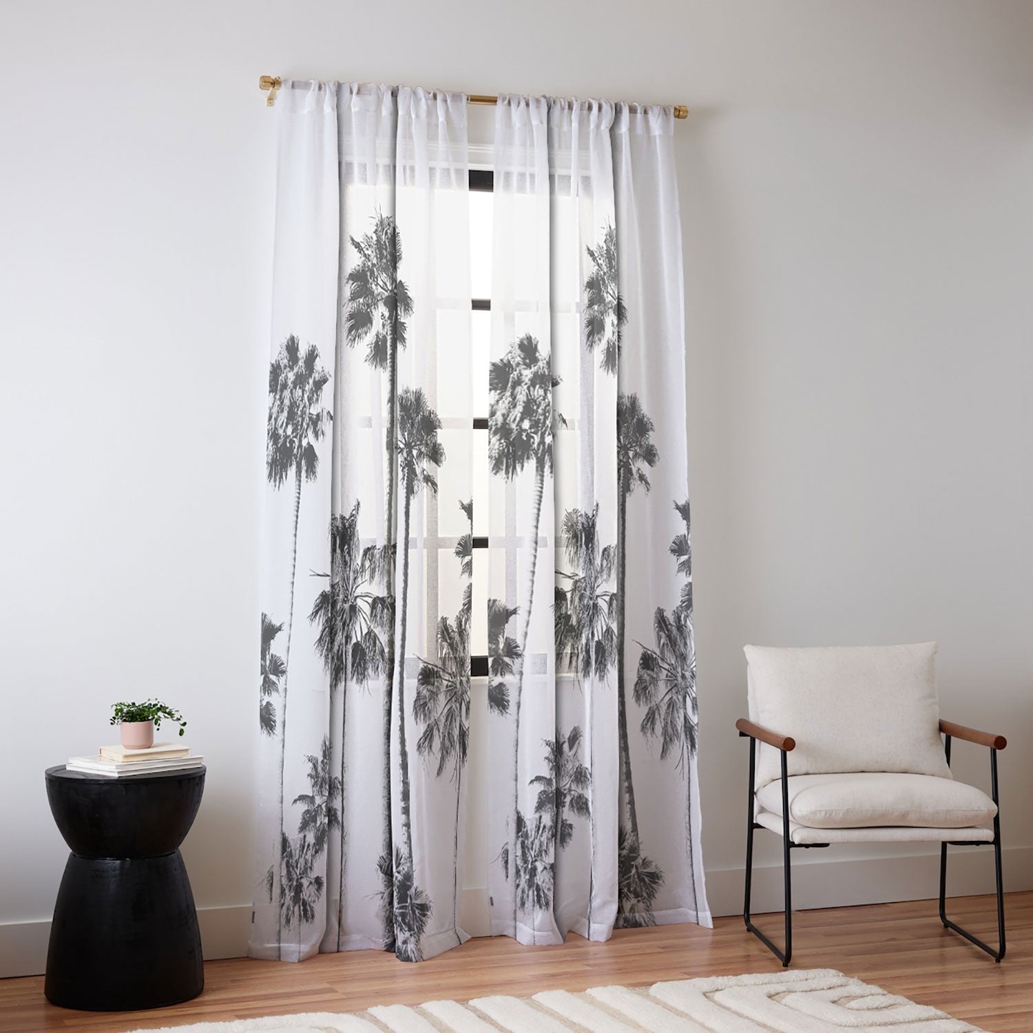 Gal Design Black And White Palms Sheer Non Repeat