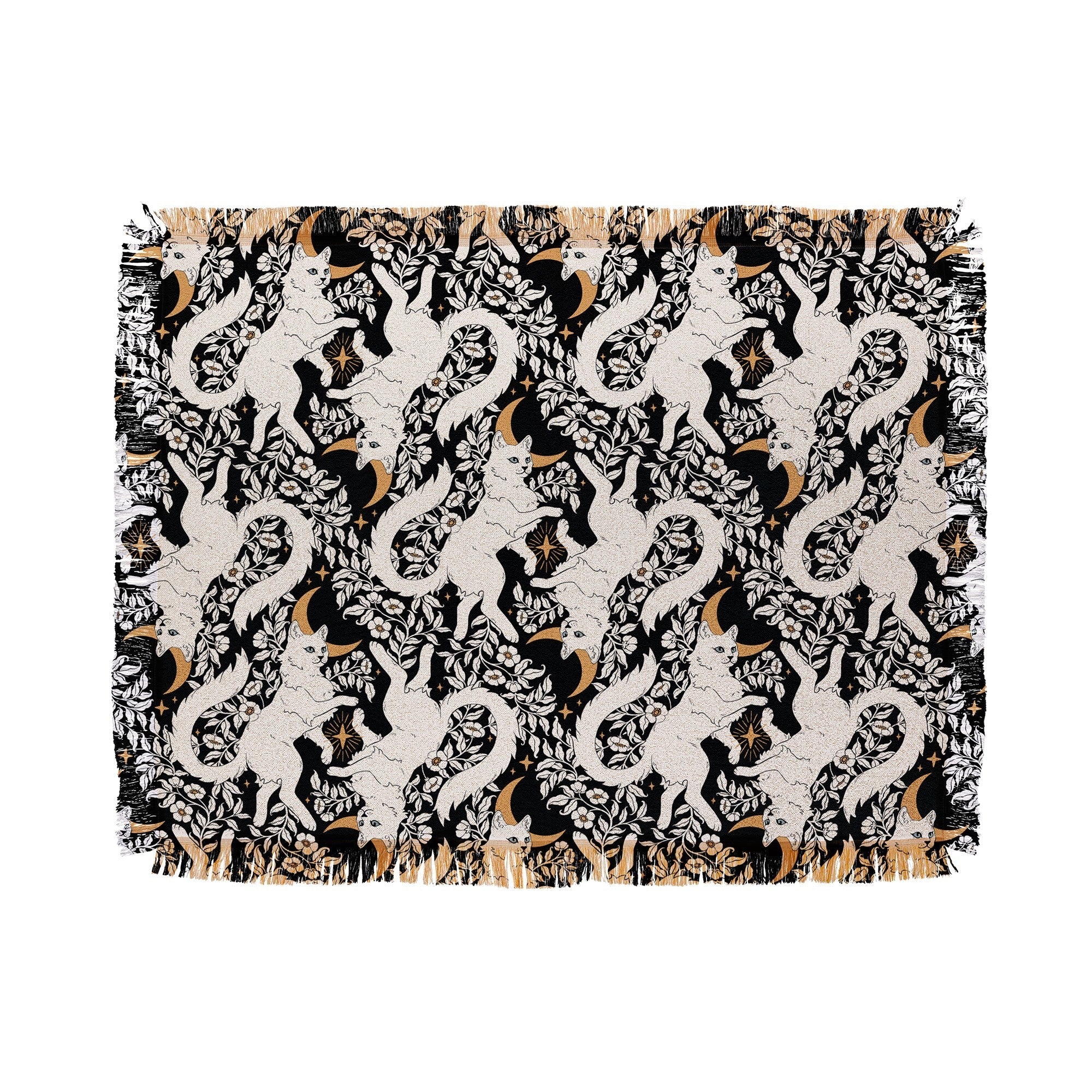 Avenie Celestial Cats Gold Throw Blanket