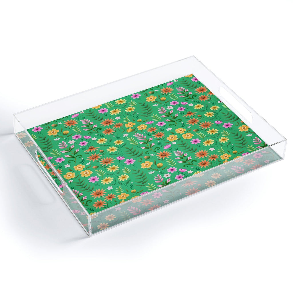 Pimlada Phuapradit Ditsy Spring Floral Green Acrylic Tray