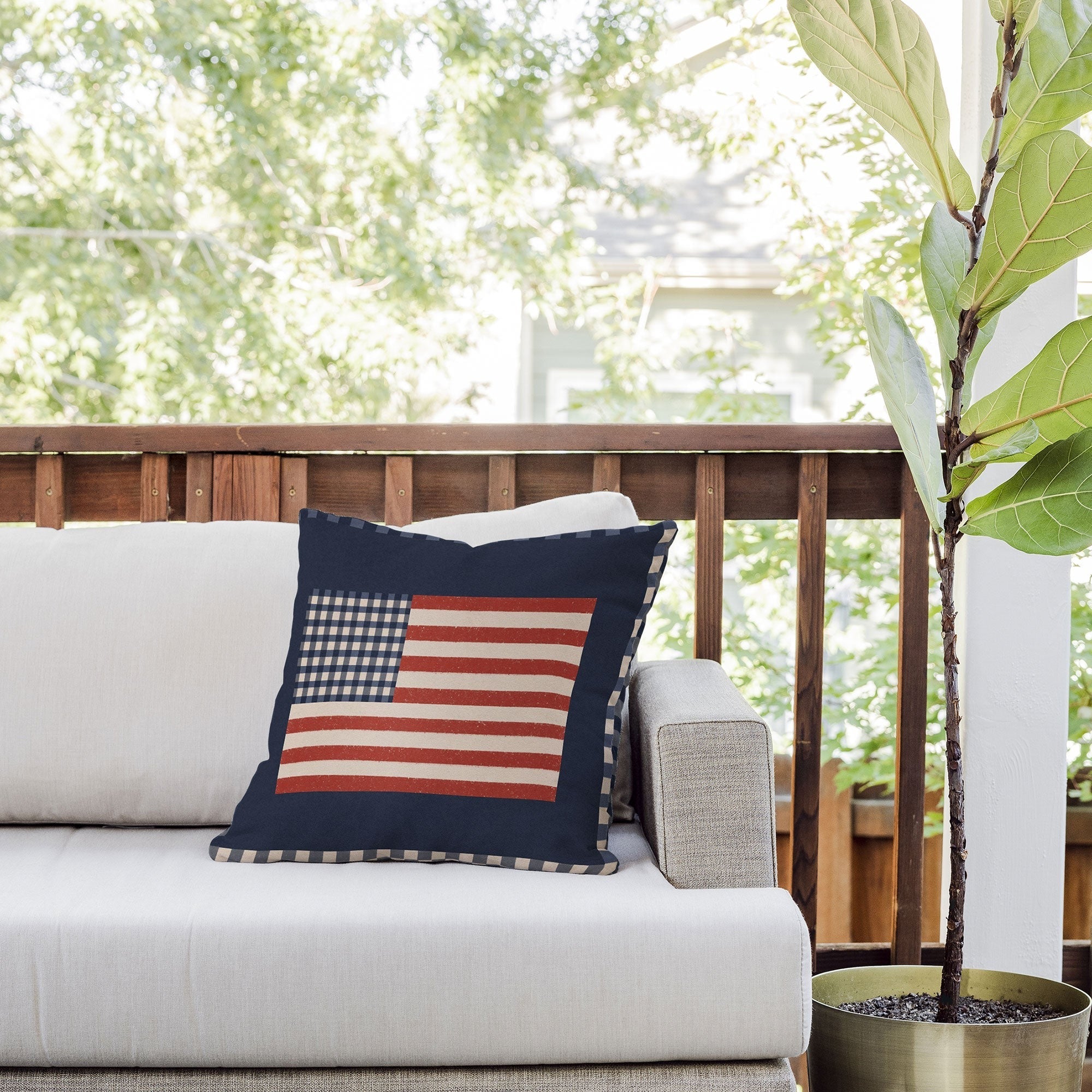 DENY Designs Gingham Flag Outdoor Throw Pillow