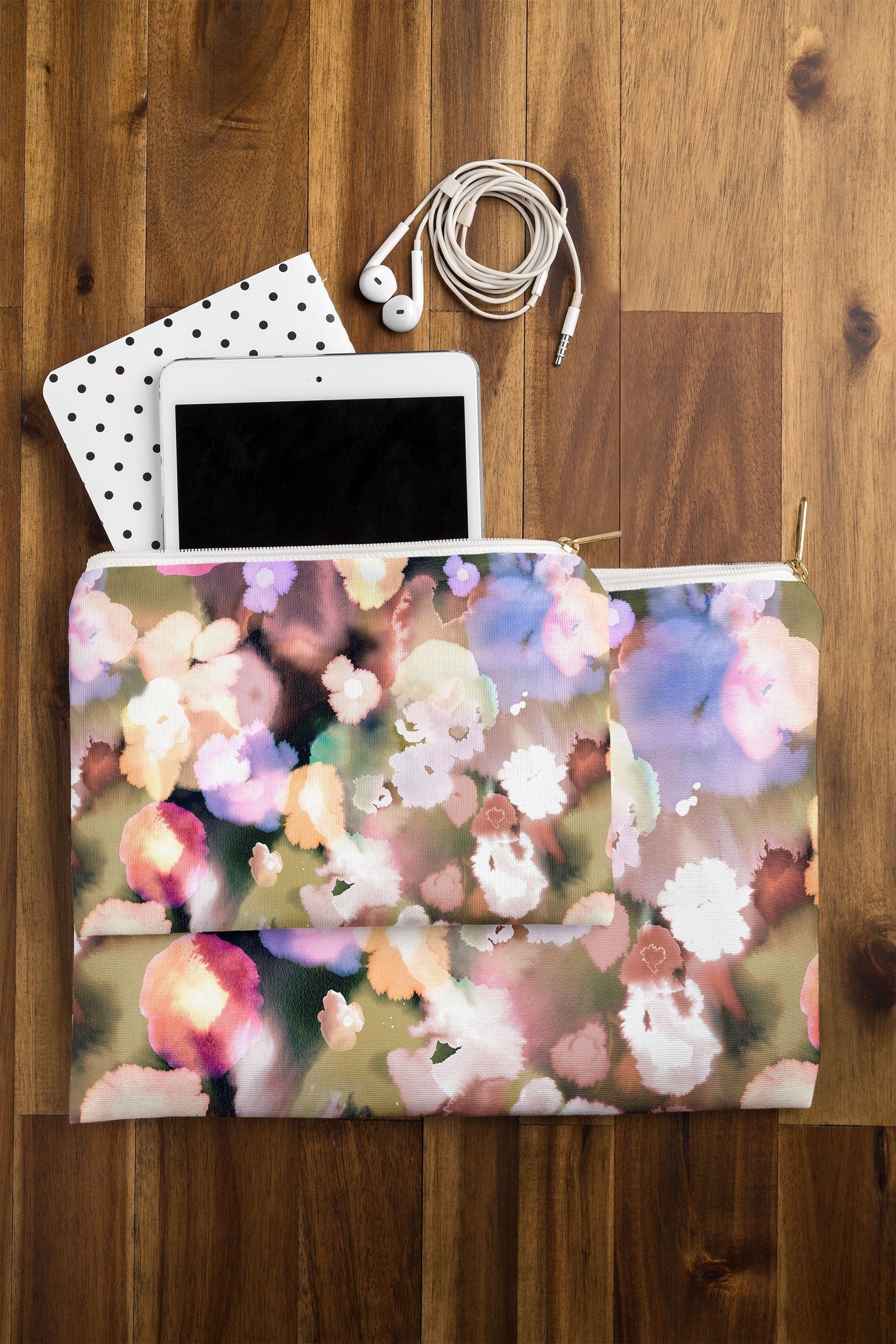 Ninola Design Botanic Retreat Ombre Abstract Watercolor Flowers Pink gold Pouch