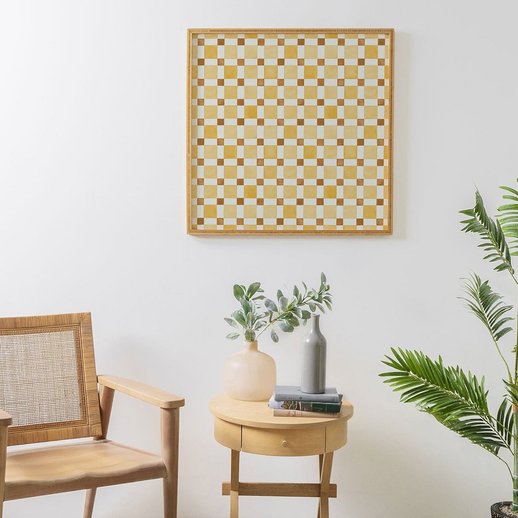 Ninola Design Everyday Artifact Checker Mosaic Tiles Geometry Yellow Framed Wall Art