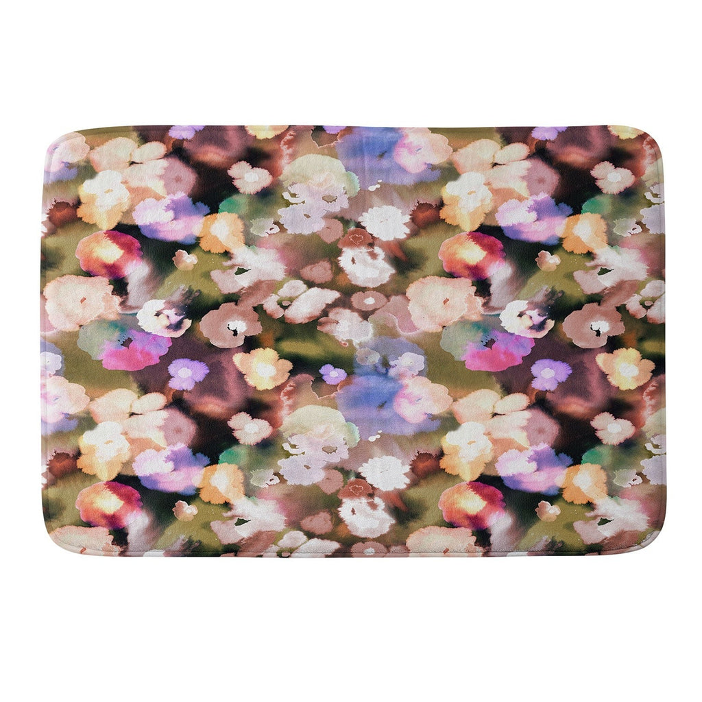 Ninola Design Botanic Retreat Ombre Abstract Watercolor Flowers Pink gold Memory Foam Bath Mat