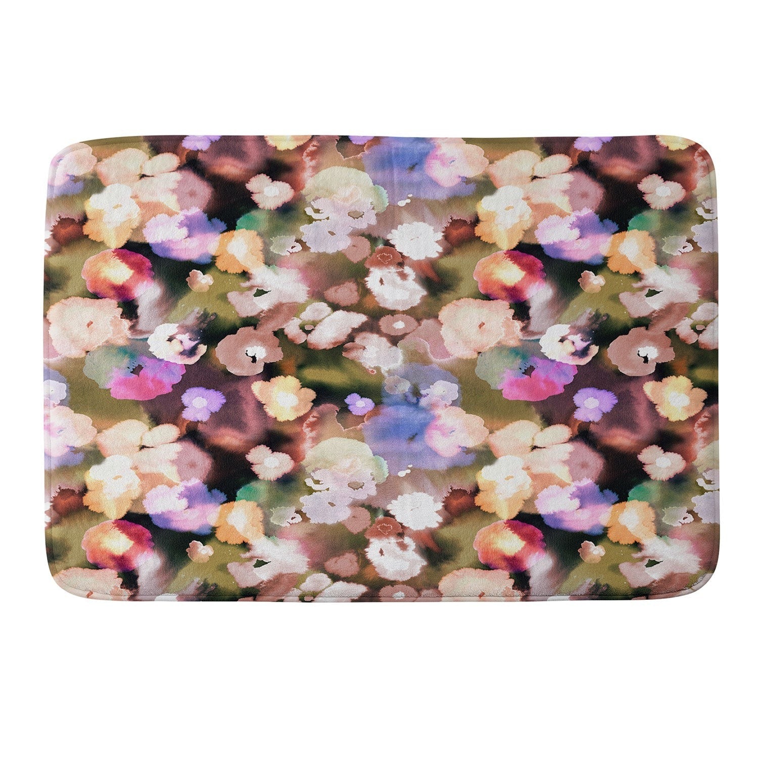 Ninola Design Botanic Retreat Ombre Abstract Watercolor Flowers Pink gold Memory Foam Bath Mat