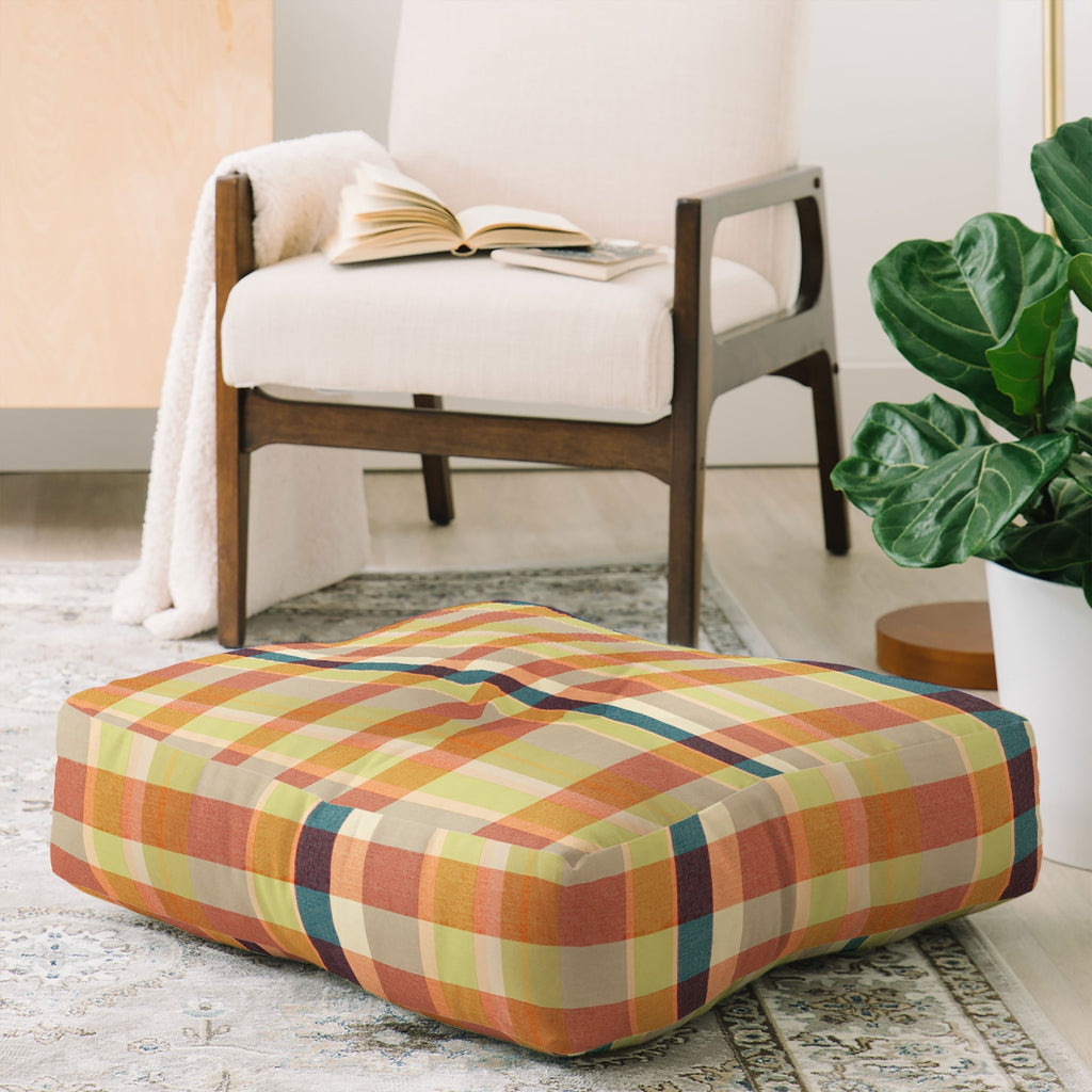 Marta Barragan Camarasa Retro Picnic Plaid Warm Tones Floor Pillow Square