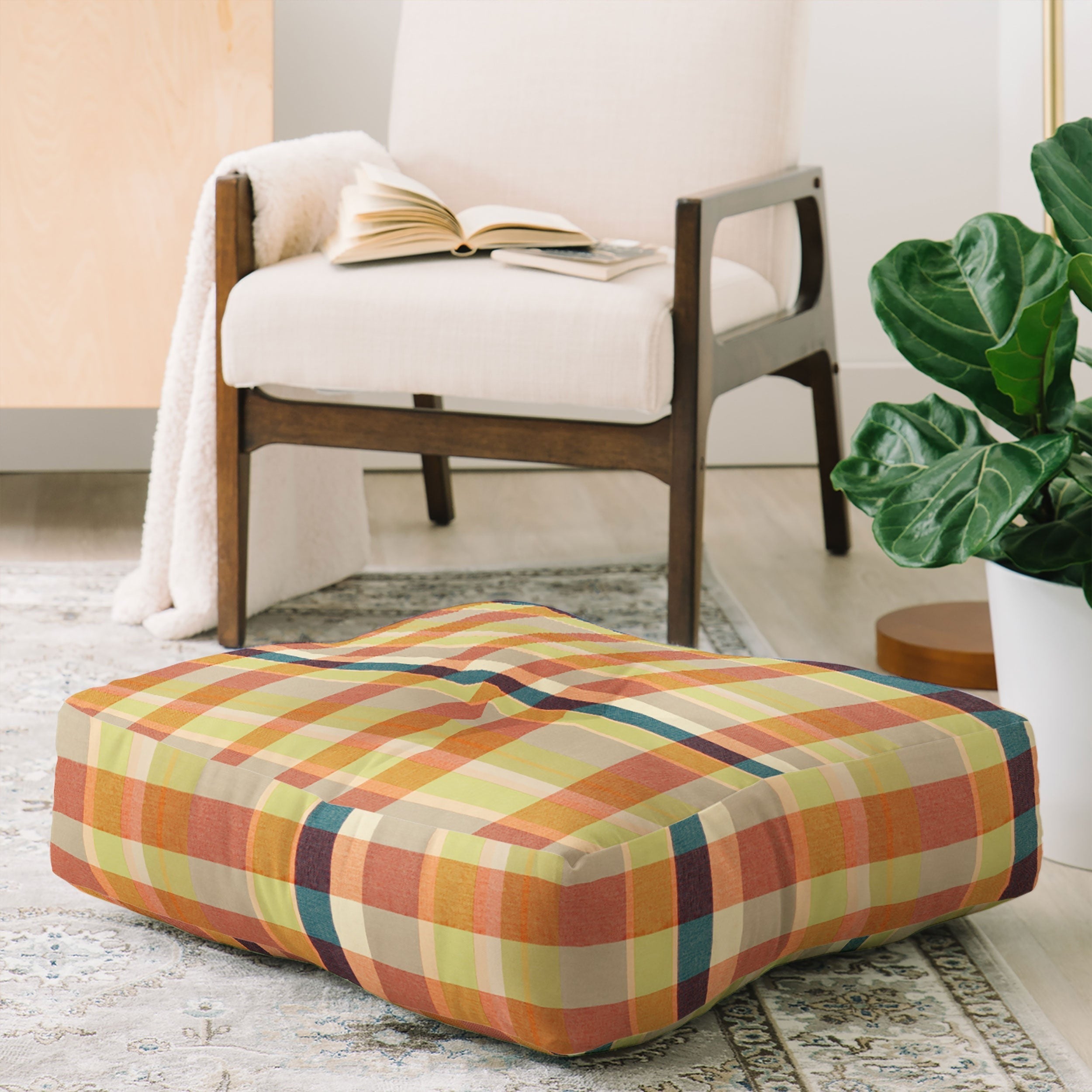 Marta Barragan Camarasa Retro Picnic Plaid Warm Tones Floor Pillow Square