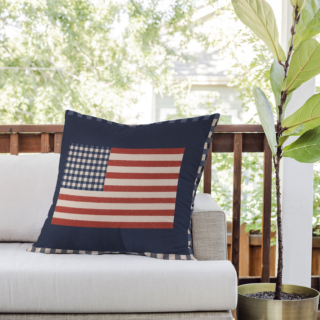 DENY Designs Gingham Flag Outdoor Throw Pillow