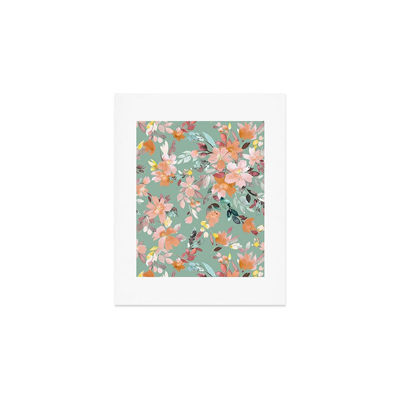 Ninola Design Botanic Retreat Floral Oleander Whimsical Teal Green Art Print