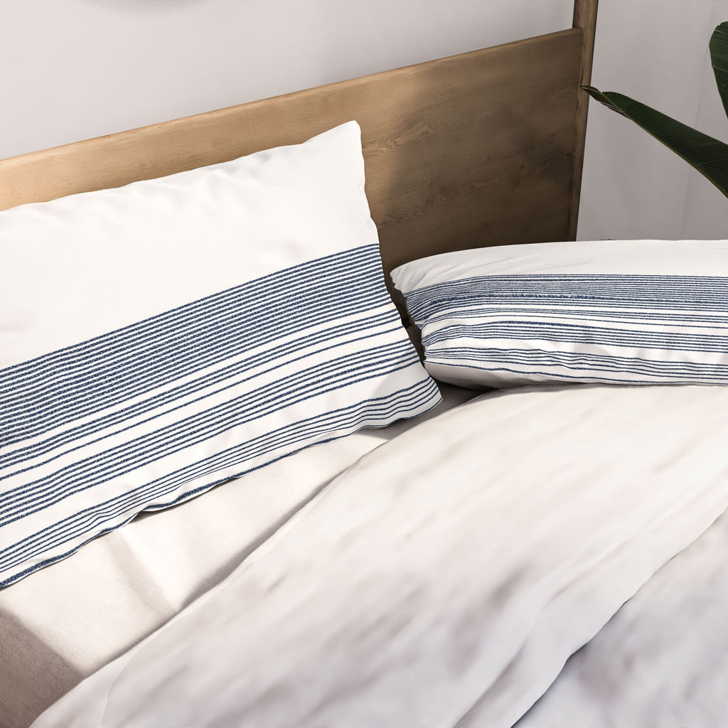 Kierkegaard Design Studio organic stripes naut navy blue and white Pillow Shams