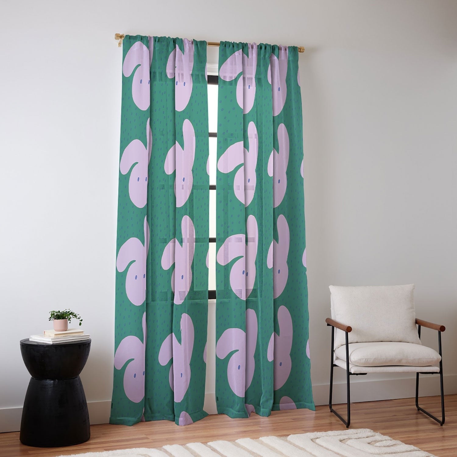Camilla Foss Pebbles and Rabbit Sheer Window Curtain