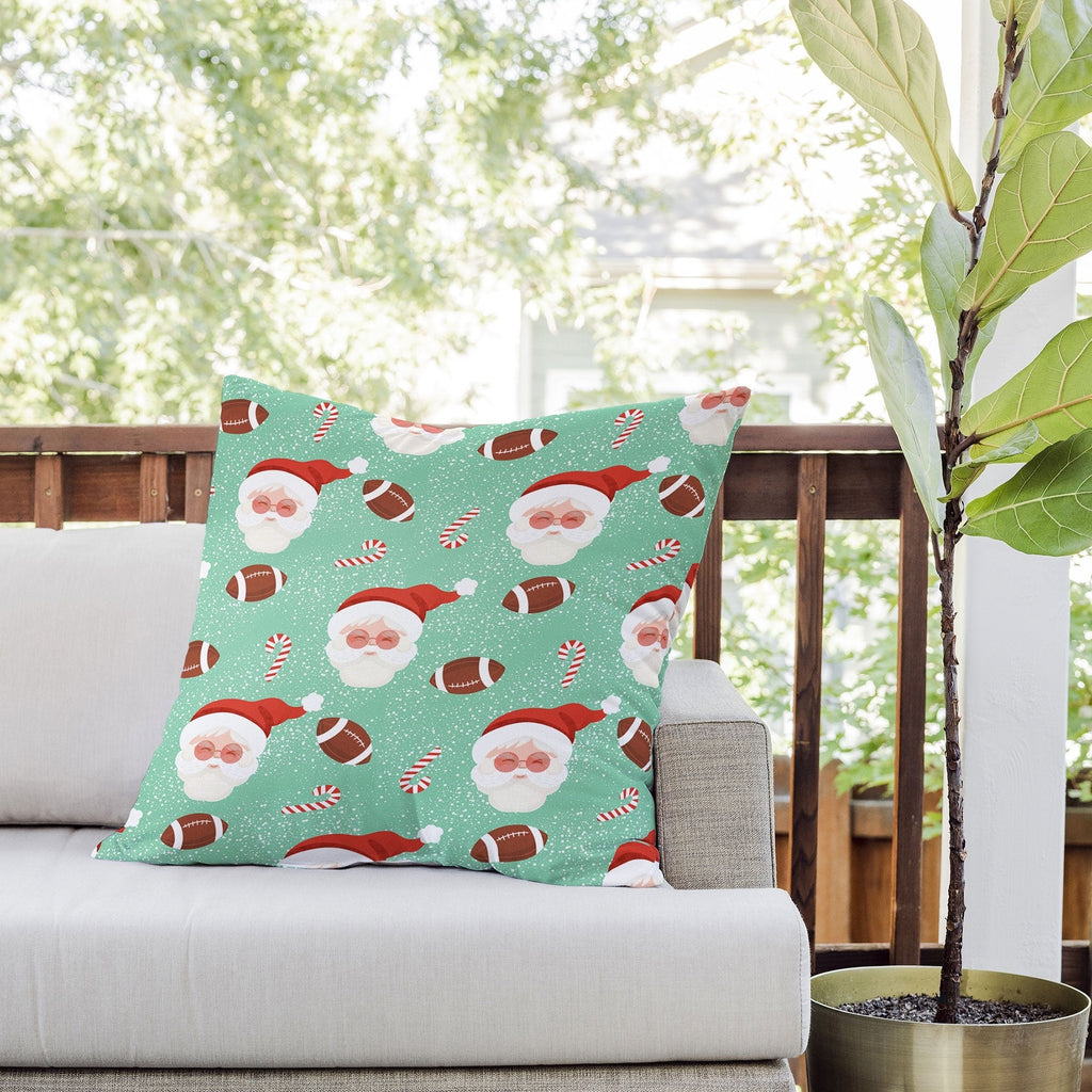 Design by Spark Sporty Football Santa Holiday Outdoor Throw Pillow