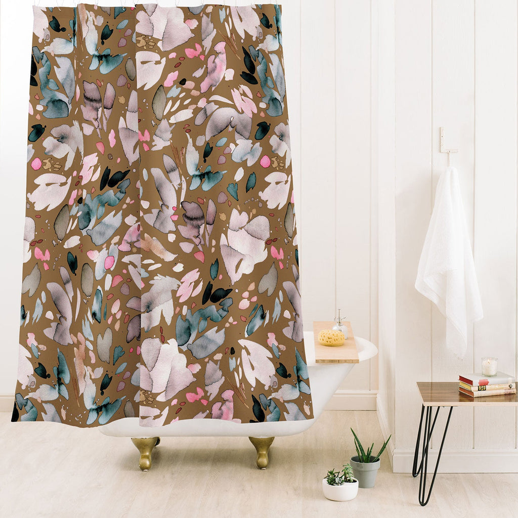 Ninola Design Abstract texture floral Gold Shower Curtain