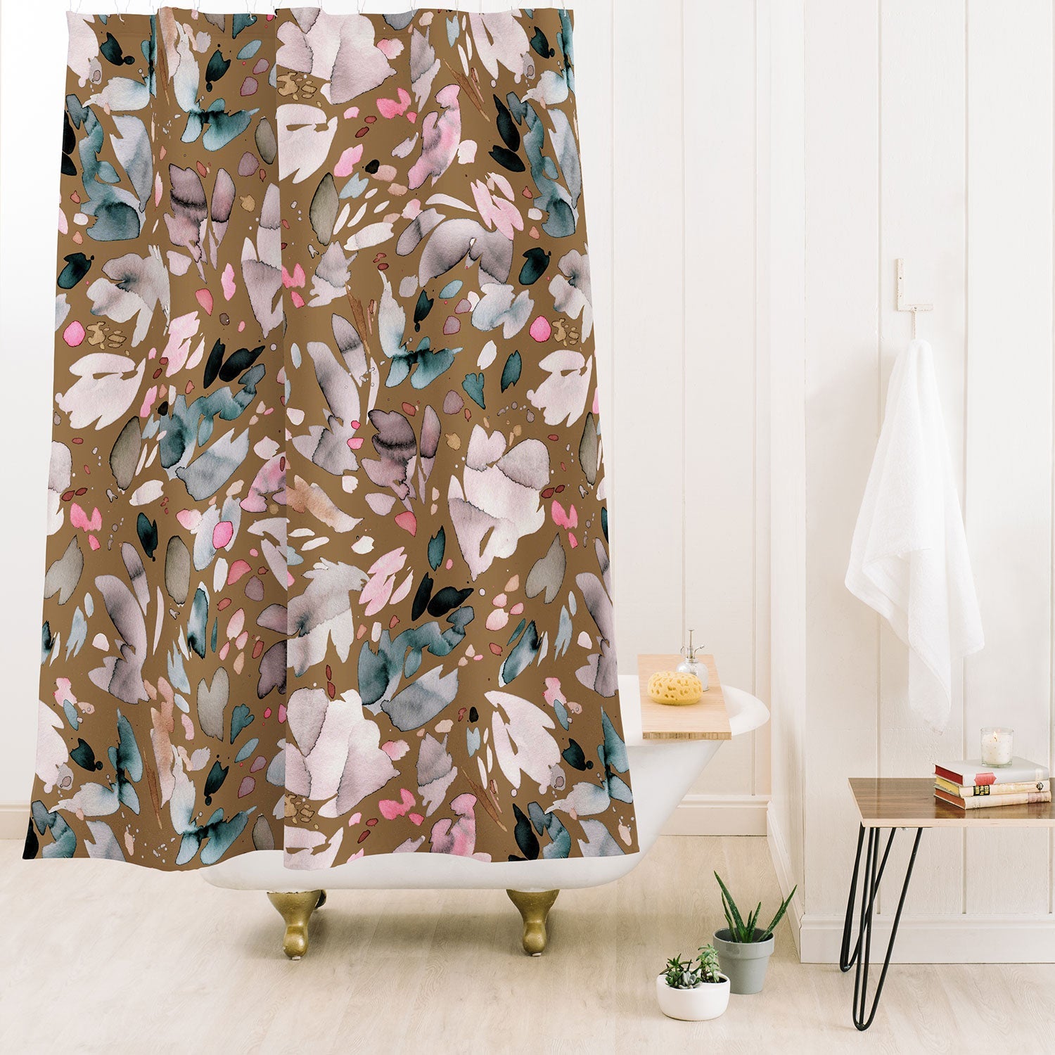 Ninola Design Abstract texture floral Gold Shower Curtain